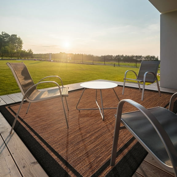 CAMILSON Summer Bordered, Washable Outdoor Indoor Area Rug, Nut Brown, 6x9