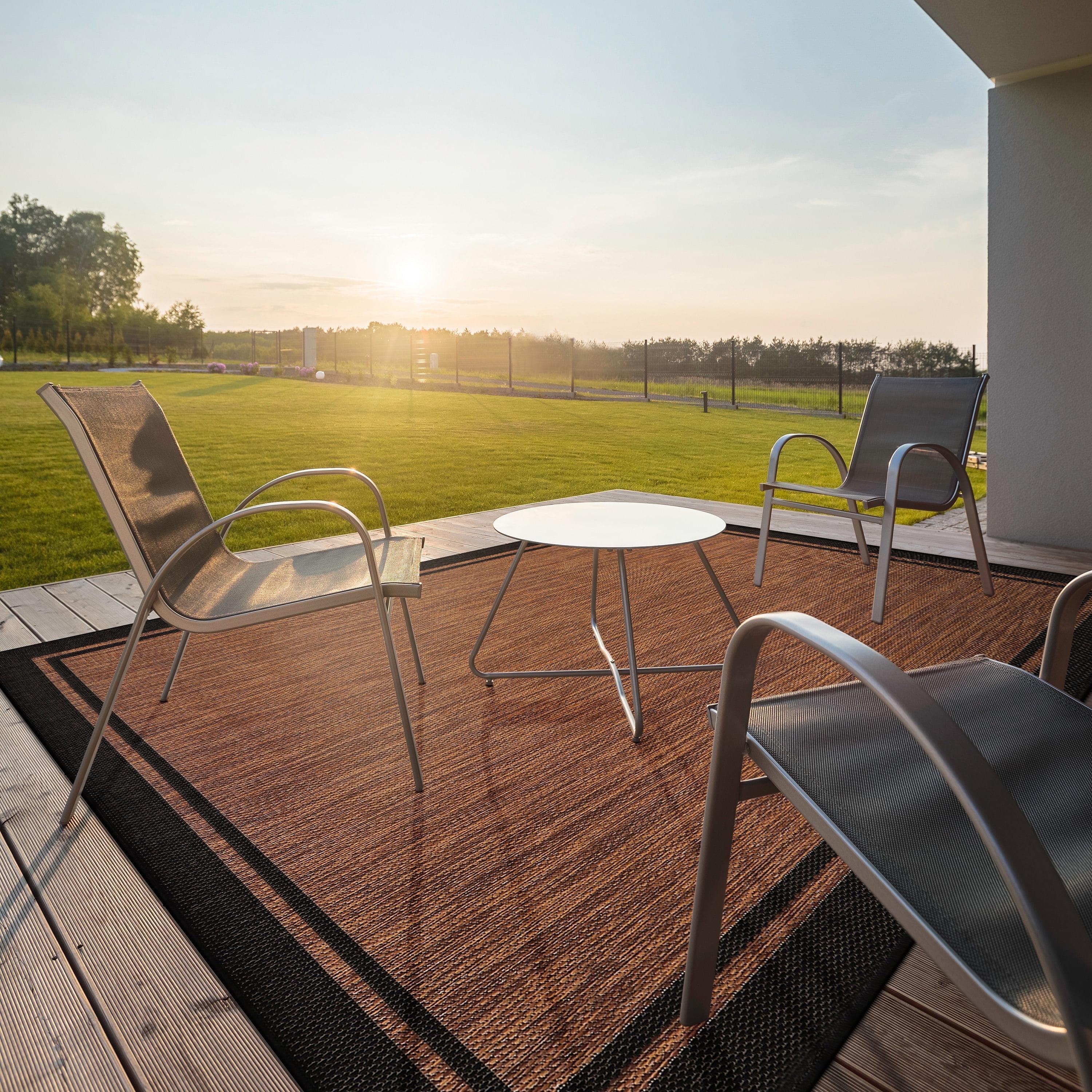 Nut Brown and Black Synthetic 8' x 10' Washable Outdoor Rug