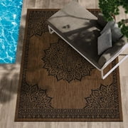 CAMILSON Summer Medallion, Washable Outdoor Indoor Area Rug, Nut Brown, 5x7