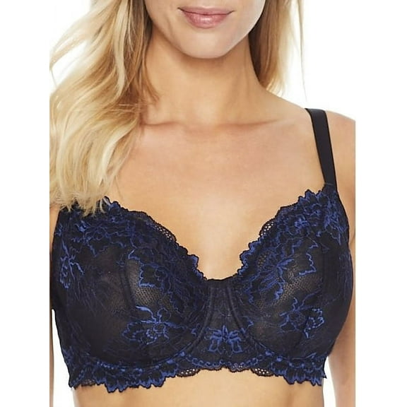 CAMIO MIO Black/Blue Unlined Lace Full Cup Underwire Bra, US 32D, UK 32D, NWOT