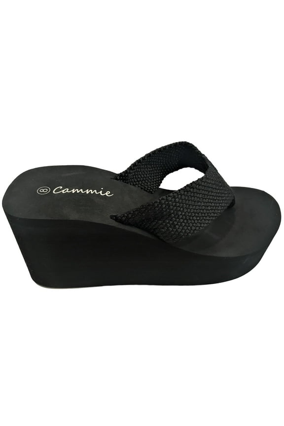 L-2155HH Women High Wedge Platform Slides Flip Flop Open Toe Sandal Black 7