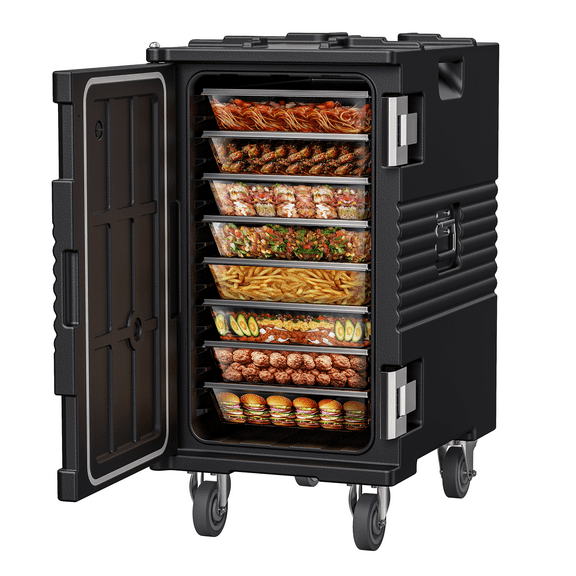 CAMMOO 127QT Insulated Food Pan Carrier, Catering Food Warmer with Swivel Casters for 8 Full-Size Pans, 304 Stainless Steel Latch, Hot Box for Catering Restaurant Party