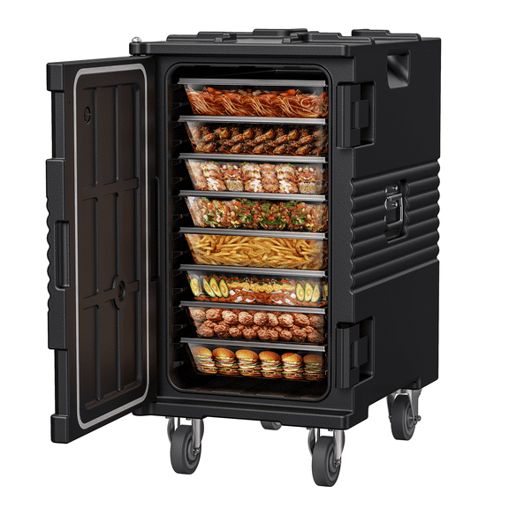 CAMMOO 127QT Insulated Food Pan Carrier, Catering Food Warmer with Swivel Casters for 8 Full-Size Pans, Nylon Latch, Hot Box for Catering Restaurant Party