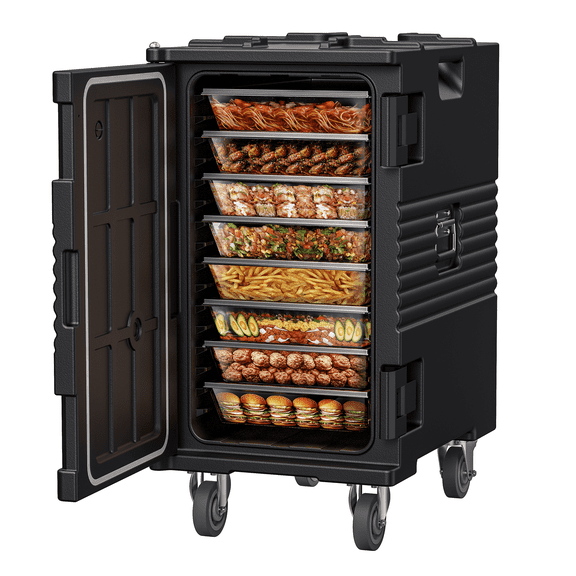 CAMMOO 127QT Insulated Food Pan Carrier, Catering Food Warmer with Swivel Casters for 8 Full-Size Pans, Nylon Latch, Hot Box for Catering Restaurant Party