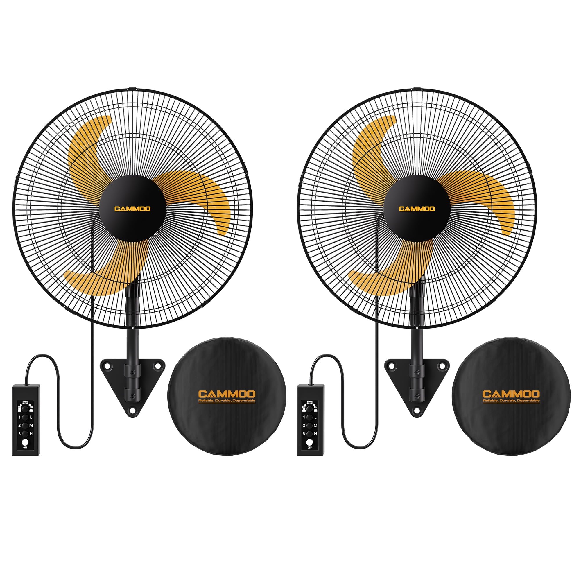 CAMMOO 2-Pack 18" Oscillating Wall Mount Fan with 600D Oxford Cover, 3-Speed High Velocity Industrial Commercial Outdoor Fan with 3.3ft Wired Remote, 6.6ft Power Cord for Greenhouse, Garage, Workshop