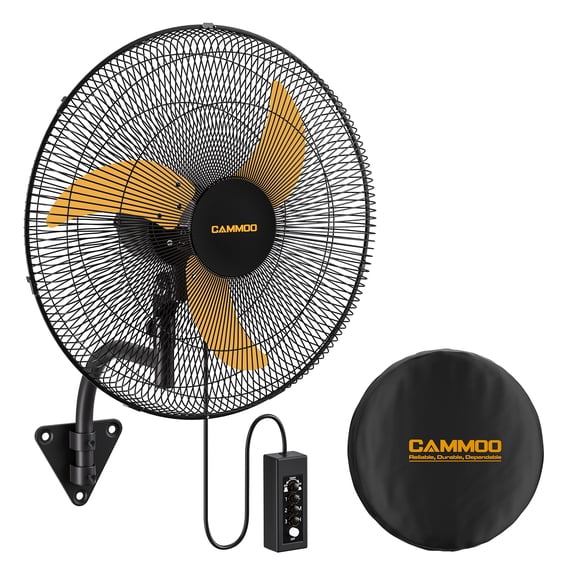 CAMMOO 20" Oscillating Wall Mount Fan with 600D Oxford Cover, 1-Pack 3-Speed High Velocity Industrial Commercial Outdoor Fan with 3.3ft Wired Remote, 6.6ft Power Cord for Garage, Workshop, Greenhouse