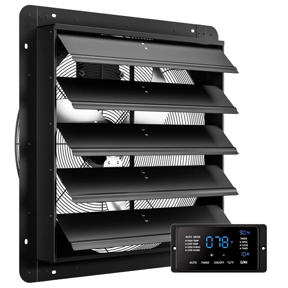 CAMMOO 24" Heavy Duty Shutter Exhaust Fan with Smart Touchscreen, 5500 CFM 10-Speed High Velocity Industrial Wall Fan for Large Greenhouse & Warehouse, Black