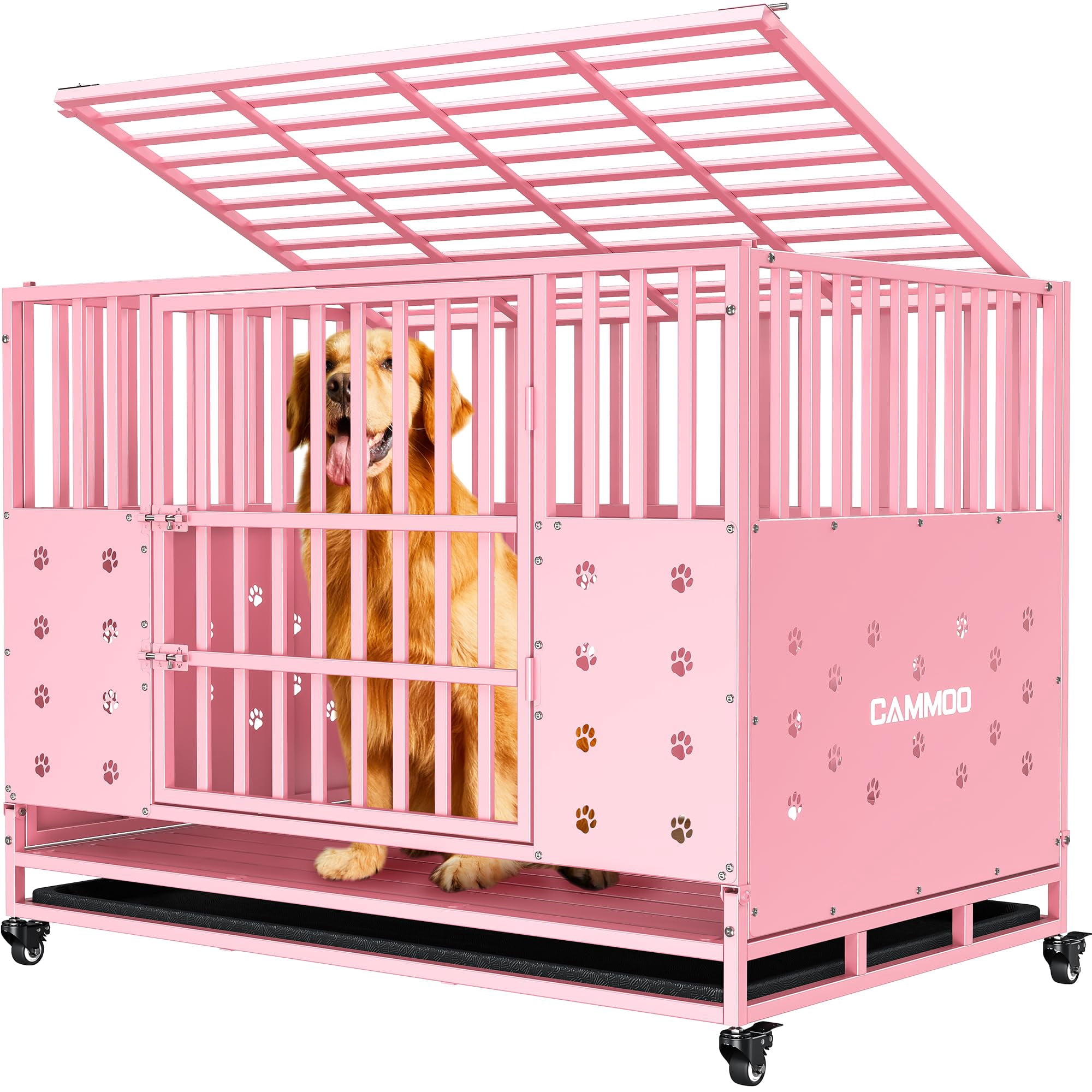 CAMMOO 48" Foldable Heavy Duty Dog Crate Cage for Large Dogs,XL Dog ...