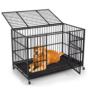 CAMMOO 48" Heavy Duty Dog Crate Cage with 4 Lockable Wheels, Escape Proof Large Dog Kennel with Removable Tray for Indoor Outdoor, Maximum Weight Capacity 200 lbs