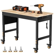 CAMMOO 48" Rolling Workbench with Wheels, Adjustable Height Work Bench for Garage, Heavy Duty Work Table with Pegboard & Power Outlet, 2000 lb Capacity for Workshop DIY