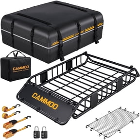 CAMMOO 54"x34" Roof Rack Basket, Removable Fairing & Support Bars for Kayaks/Long Gear, 15 Cu.Ft Waterproof Soft Bag+Lock+Net+Strap–200Lbs Capacity Rooftop Cargo Carrier for SUV Truck Camping