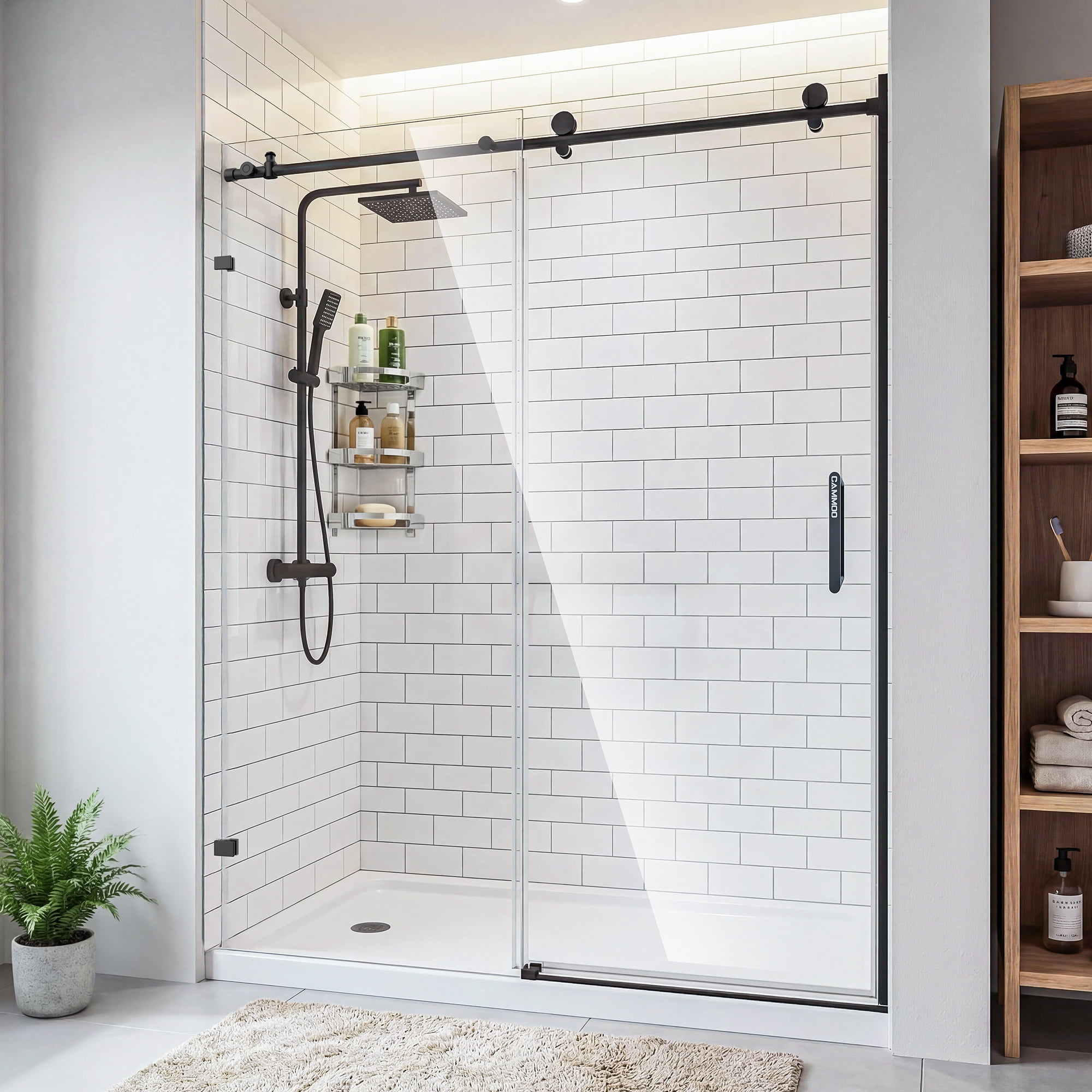 CAMMOO 56-60" W x 76" H Frameless Magnetic Sliding Glass Shower Door, 5 ...