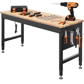 CAMMOO 60" Adjustable Heavy Duty Workbench, 2000 lbs Load Work Table with Pegboard, Power Outlets, Work Bench for Garage, Office, Home