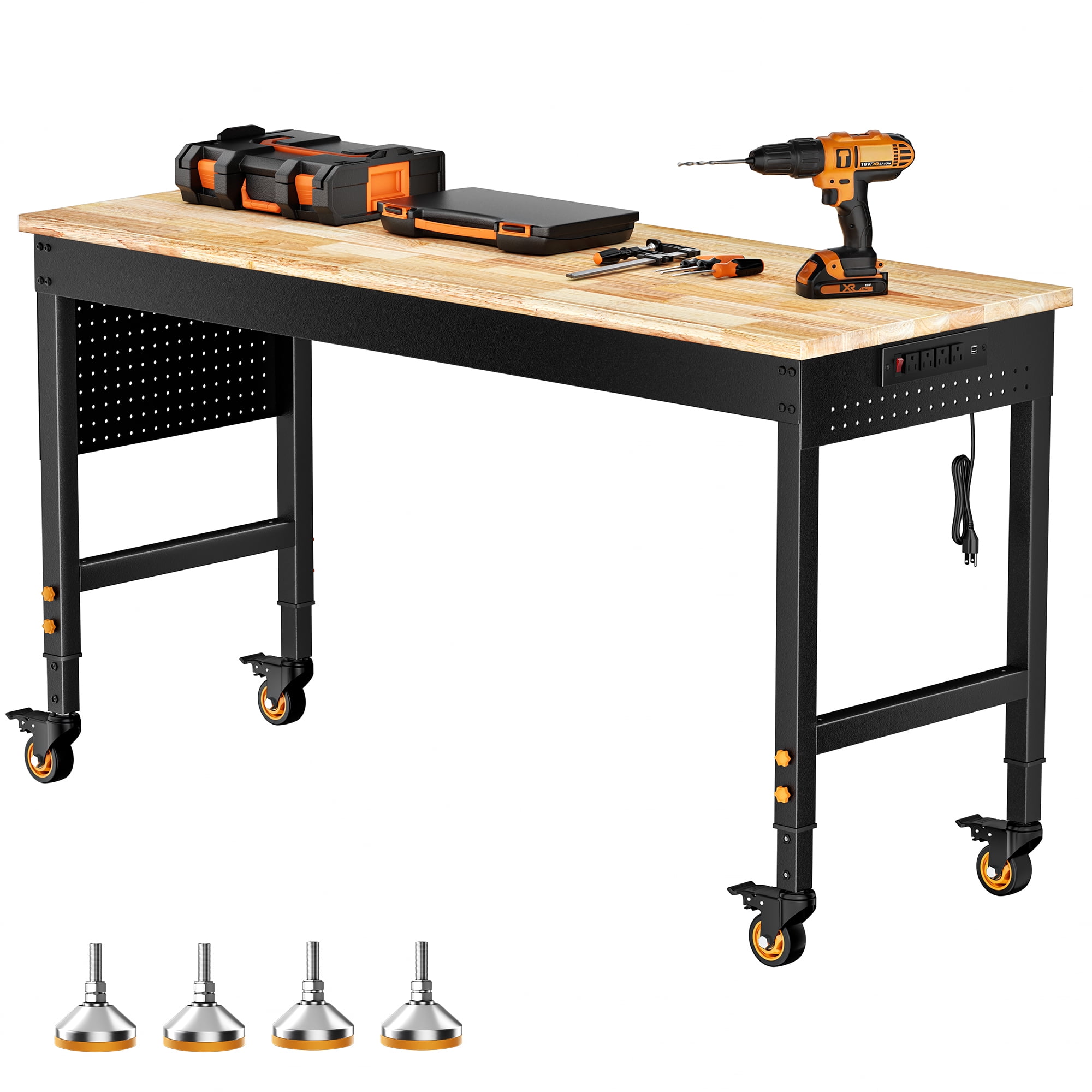WEN 48 inch Steel Workbench, Power Outlets, Light, 200lb Capacity