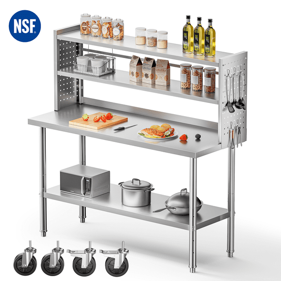 CAMMOO 60 x 24 in Stainless Steel Prep Table with 2 Shelves & Casters Work Bench