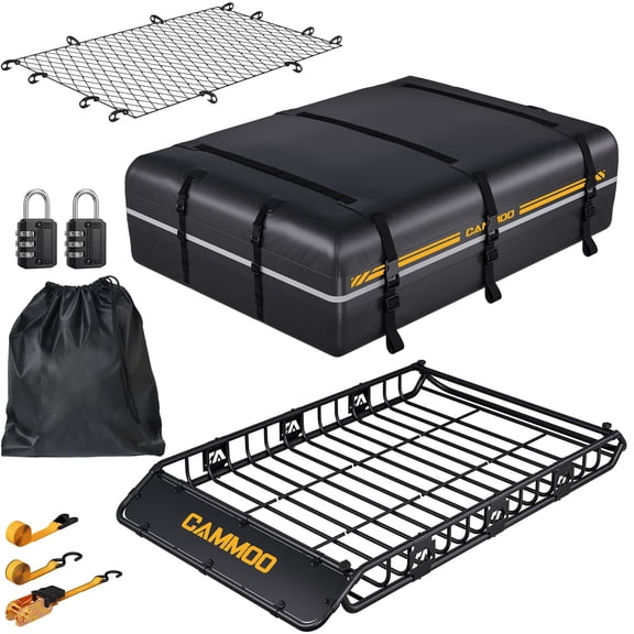 CAMMOO 64"x39" Roof Rack Basket, Removable Fairing & Support Bars for Kayaks/Long Gear, 20 Cu.Ft Waterproof Soft Bag+Lock+Net+Strap200Lbs Capacity Car Roof Cargo Carrier for SUV Truck Camping