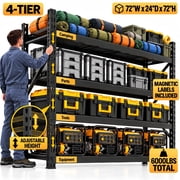 CAMMOO 72"W Heavy Duty Adjustable Storage Shelves, 6000 lbs Metal Garage Shelving Unit with Magnetic Label for Warehouse, Basement, Workshop, 72"W x 24"D x 72"H