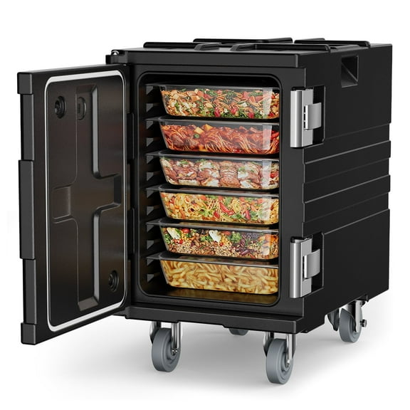 CAMMOO 95QT Insulated Food Pan Carrier, Catering Food Warmer with Swivel Casters for 6 Full-Size Pans, 304 Stainless Steel Latch, Hot Box for Catering Restaurant Party