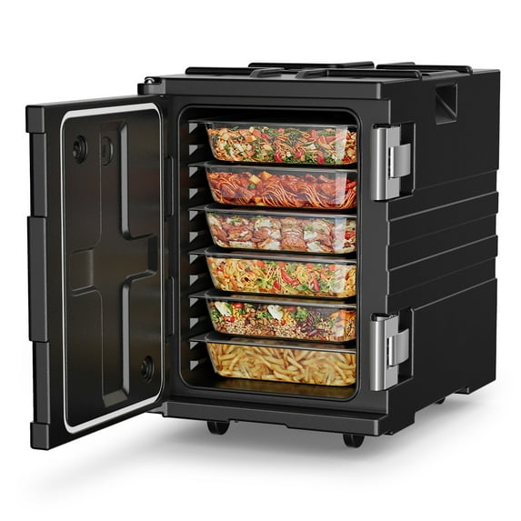 CAMMOO 95QT Insulated Food Pan Carrier, Catering Food Warmer with Wheels for 6 Full-Size Pans, 304 Stainless Steel Latch, Hot Box for Catering Restaurant Party