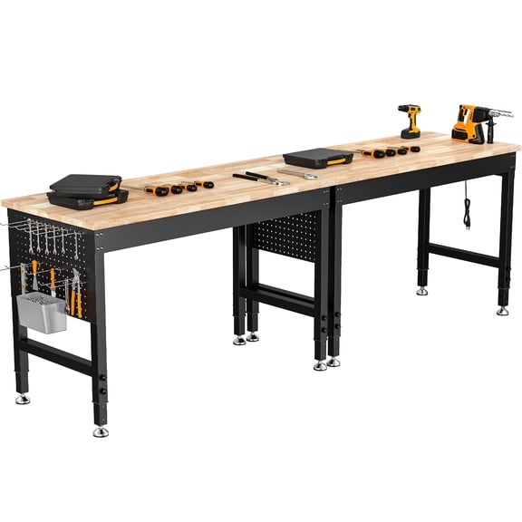 CAMMOO 96" Adjustable Heavy Duty Workbench, 2000 lbs Load Work Table with Pegboard, Power Outlets, Work Bench for Garage, Office, Home,Ships in 2 Boxes