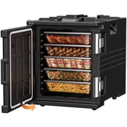 CAMMOO 82QT Heavy Duty Cooler Chest & Insulated Food Carrier with Wheels, Front-Loading Catering Hot Box Food Warmer for 5 Full-Size Pans NOT Included, Black