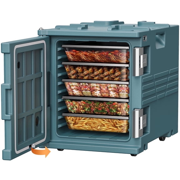CAMMOO 82QT Heavy Duty Cooler Chest & Insulated Food Carrier with Wheels, Front-Loading Catering Hot Box Food Warmer for 5 Full-Size Pans (NOT Included), Blue