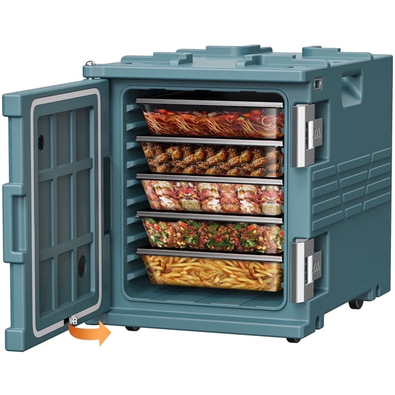 CAMMOO 82QT Heavy Duty Cooler Chest & Insulated Food Carrier with Wheels, Front-Loading Catering Hot Box Food Warmer for 5 Full-Size Pans (NOT Included), Blue