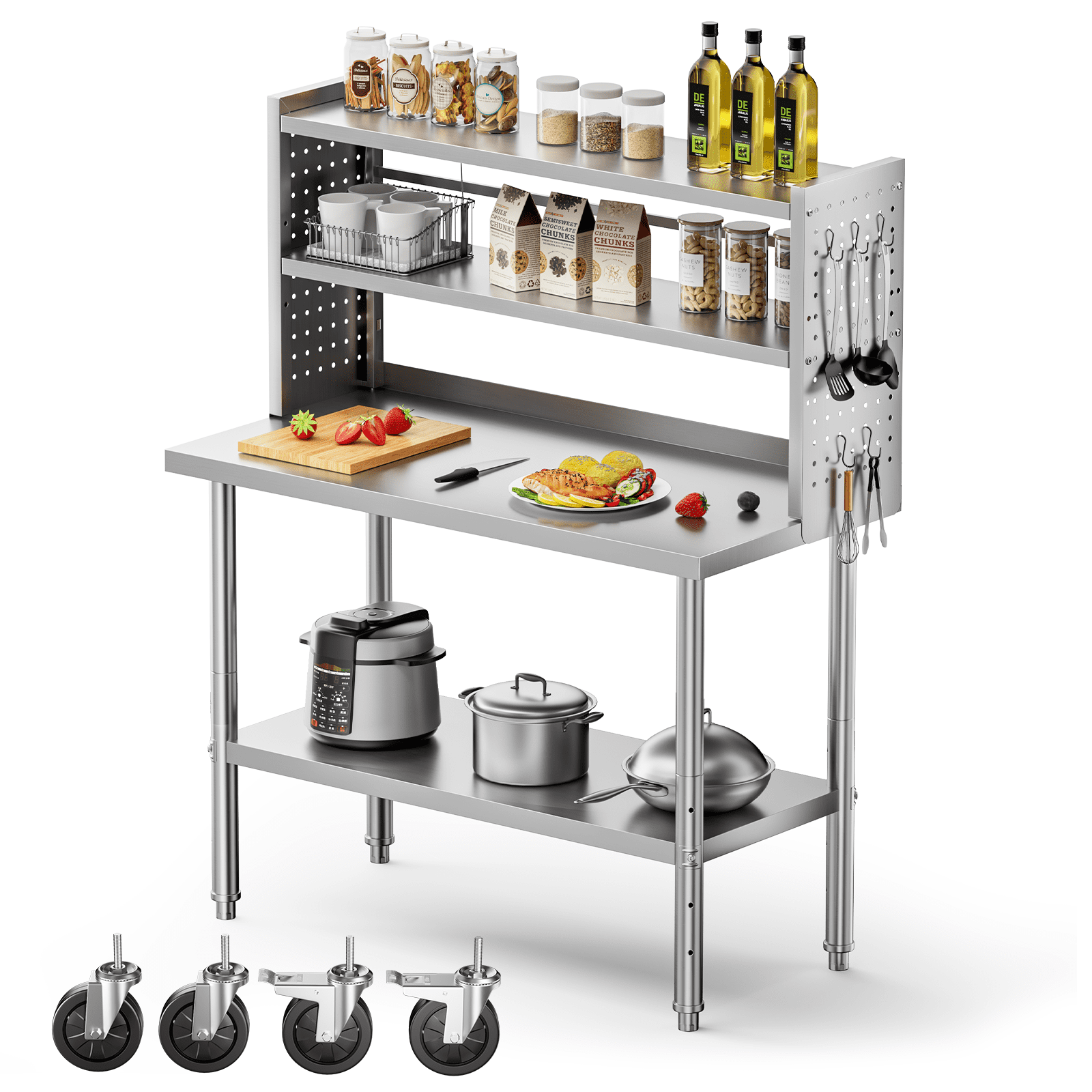 CAMMOO NSF Stainless Steel Prep Table with Shelf & Casters, 48" Work ...