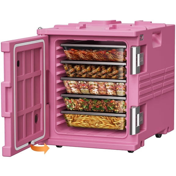CAMMOO Pink 82QT Non-Electric Hot Box Food Warmer with Wheels, 304 Stainless Steel Latch, Insulated Food Carrier for 5 Full-Size Pans(NOT Included), Food Warmer Box Hot Boxes for Catering