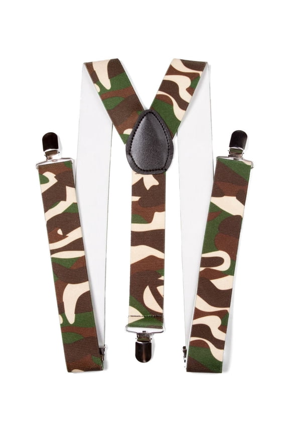 CAMO CAMOFLAGE ELASTIC BRACES CLIP ON SUSPENDERS
