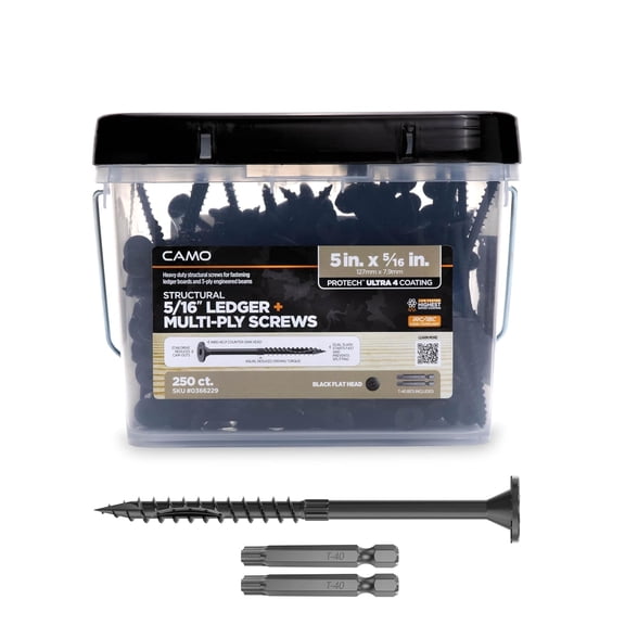 CAMO Ledger + Multi-Ply Flat Head Structural Screw - 5" x 5/16" - 250 ct