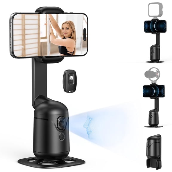 CAMOLO Auto Face Tracking Tripod 360 Rotation with Remote No App Auto Tracking Phone Holder Moving Tripod for Vlog Shooting Video Tiktok