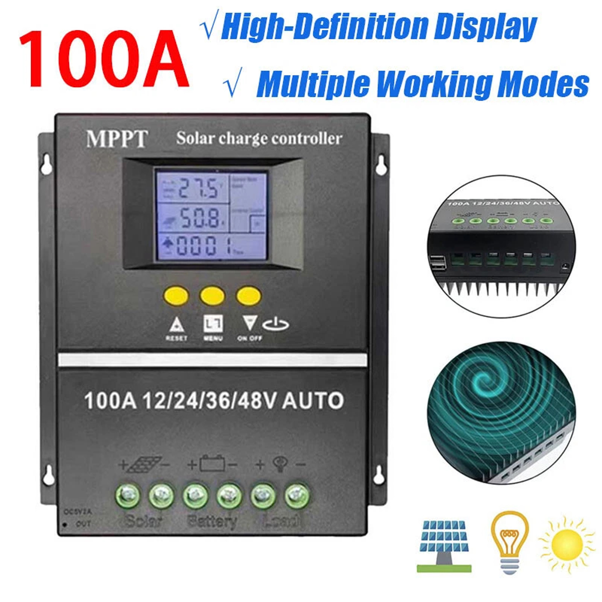 CAMOTUSE 100A MPPT Solar Charge Controller 4000W 12V 24V 36V 48V USB Battery Regulator