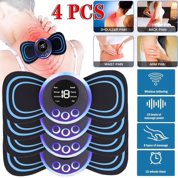 CAMOTUSE 4 Pack Electric EMS Neck Massager - Portable Cervical Back Massage Stimulator for Pain Relief & Muscle Recovery