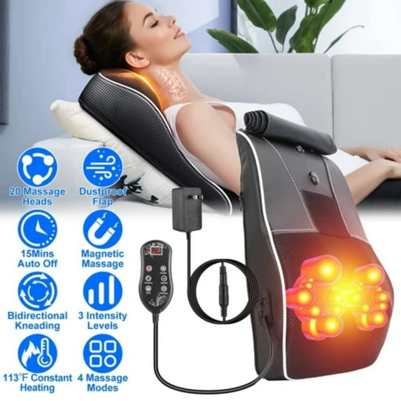 CAMOTUSE Back Massager for Deep Tissue Shiatsu Full Back Rolling with Heat Therapy Portable for Home Office
