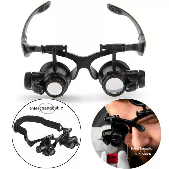 CAMOTUSE Double Eye Magnifier Loupe Glasses Hands Free With LED Light Magnifying Glasses