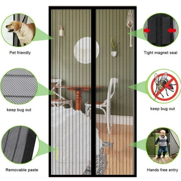 WIKCOVER Magnetic Door Screen 42x82 with Mesh Curtain for Mosquitoes Easy Install, Strong Magnets, Fits Standard Doors