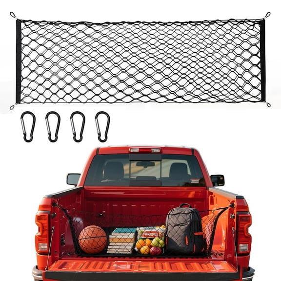CAMOTUSE Mesh Cargo Net for Ford F-150 F-250 Pickup Truck Bed - Envelope Style Heavy Duty Truck Trunk Storage Net with Hooks