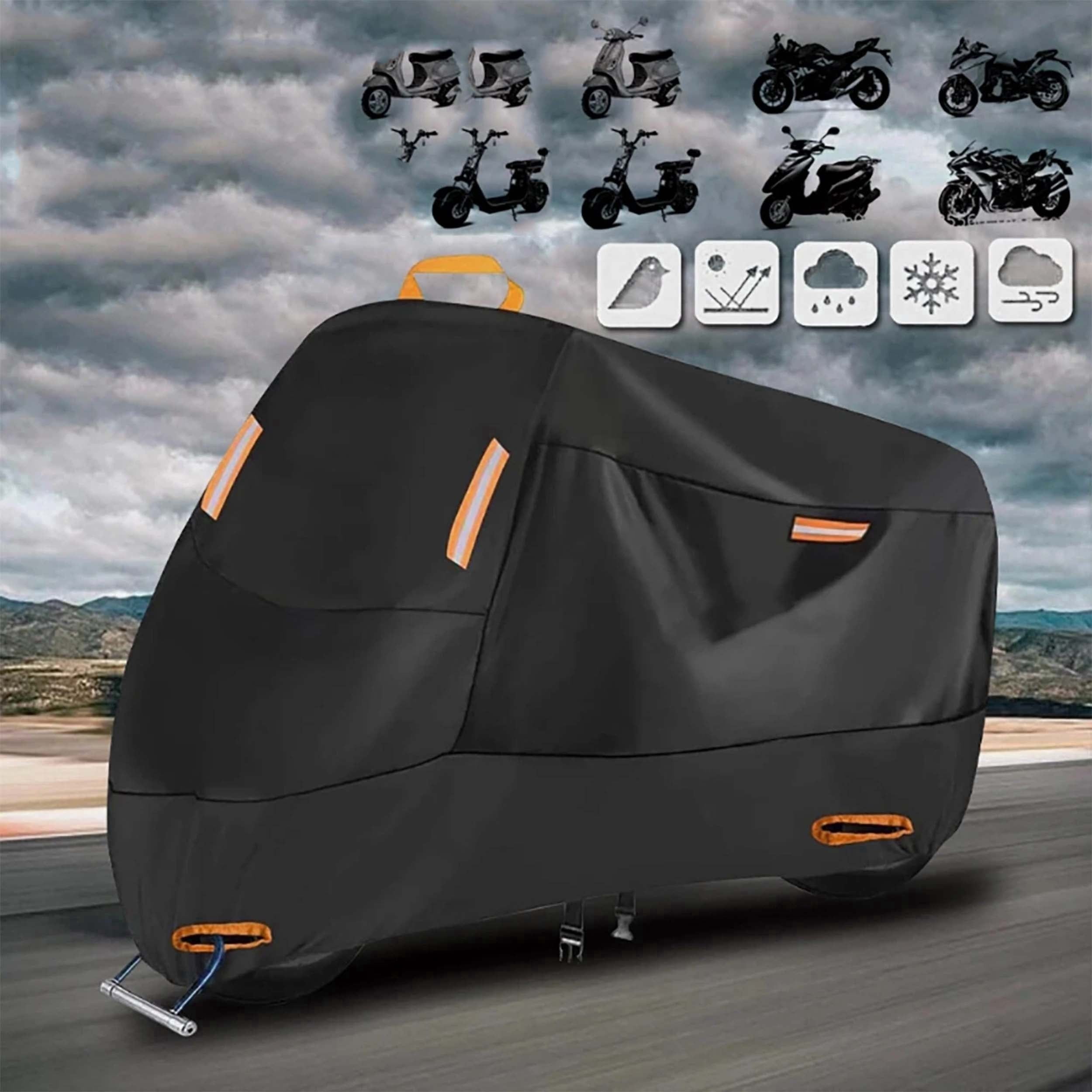 CAMOTUSE Motorcycle Cover, 420D Heavy-Duty Waterproof All-Season, for Outdoor Use, Size 116.14"L x 43.31"W x 55.12"H