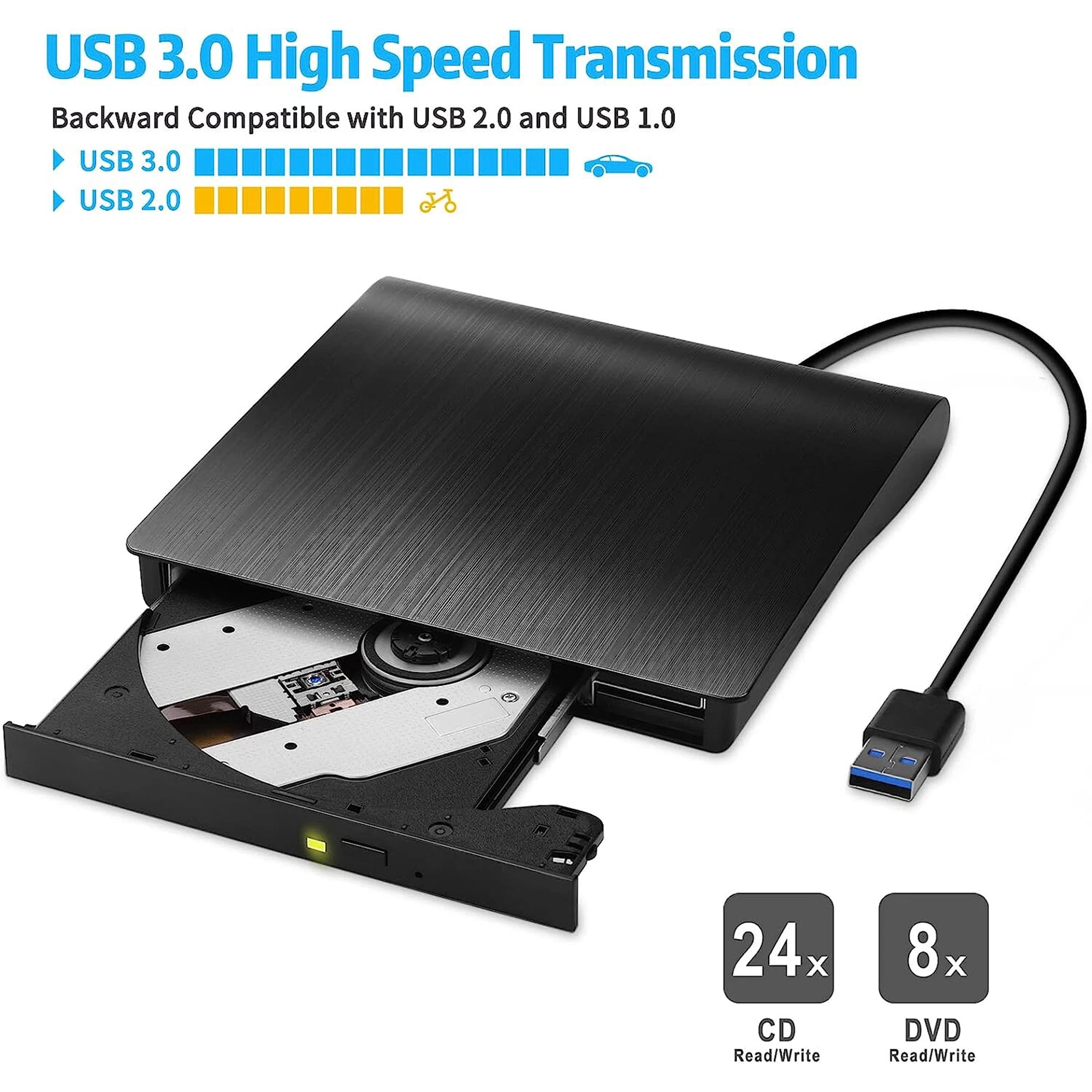 CAMOTUSE USB 3.0 Slim External CD DVD Drive Burner Writer Player for PC ...