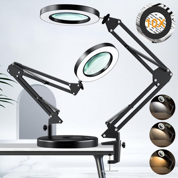 CAMOTUSE USB Magnifying Glass with LED Light 10X Magnifier Crafts Reading Desk Stand Lamp