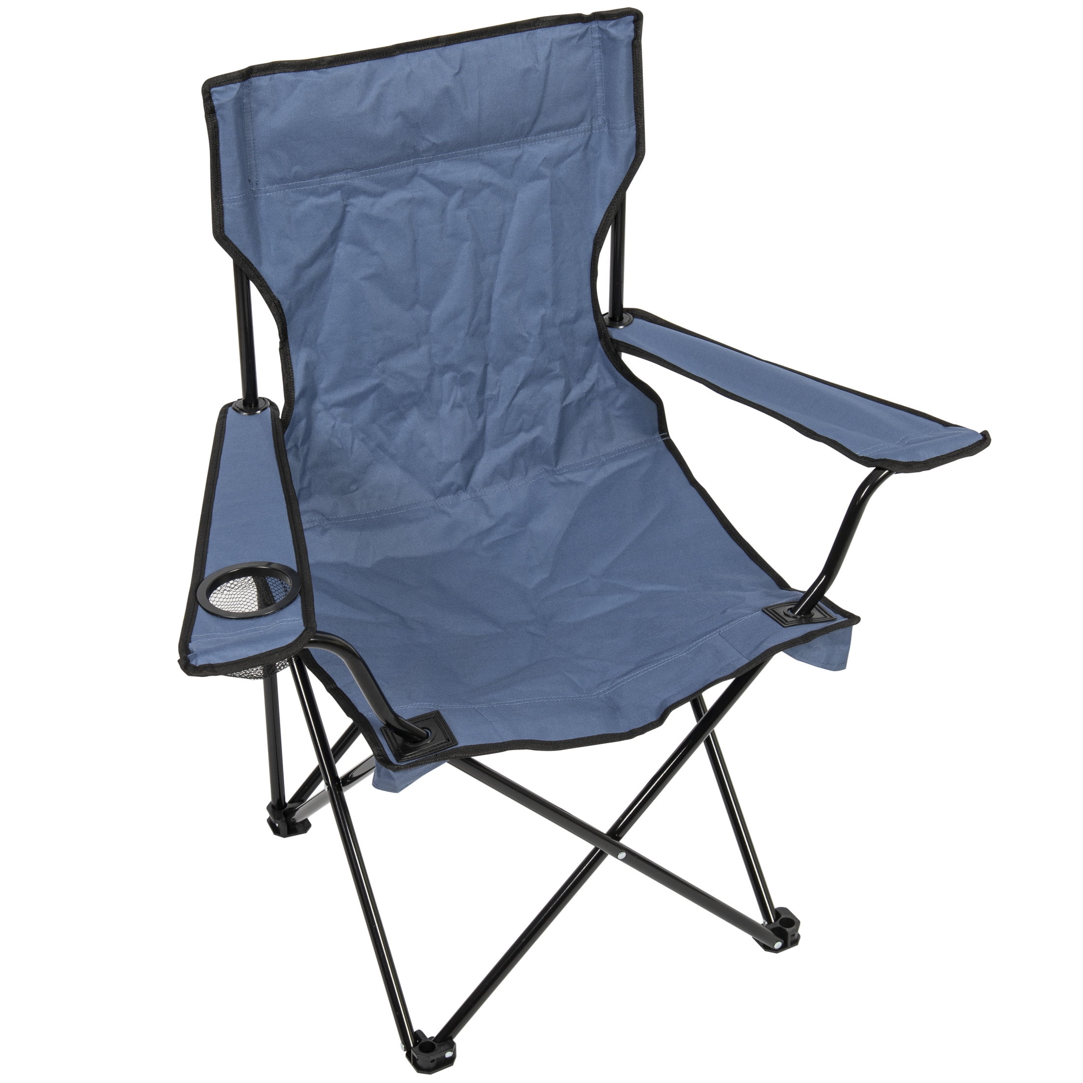 CAMP GO Folding Quad Outdoor Camping Chair Portable Folding Camp Chair with Wide Seat Cup Holder and Carry Bag Blue