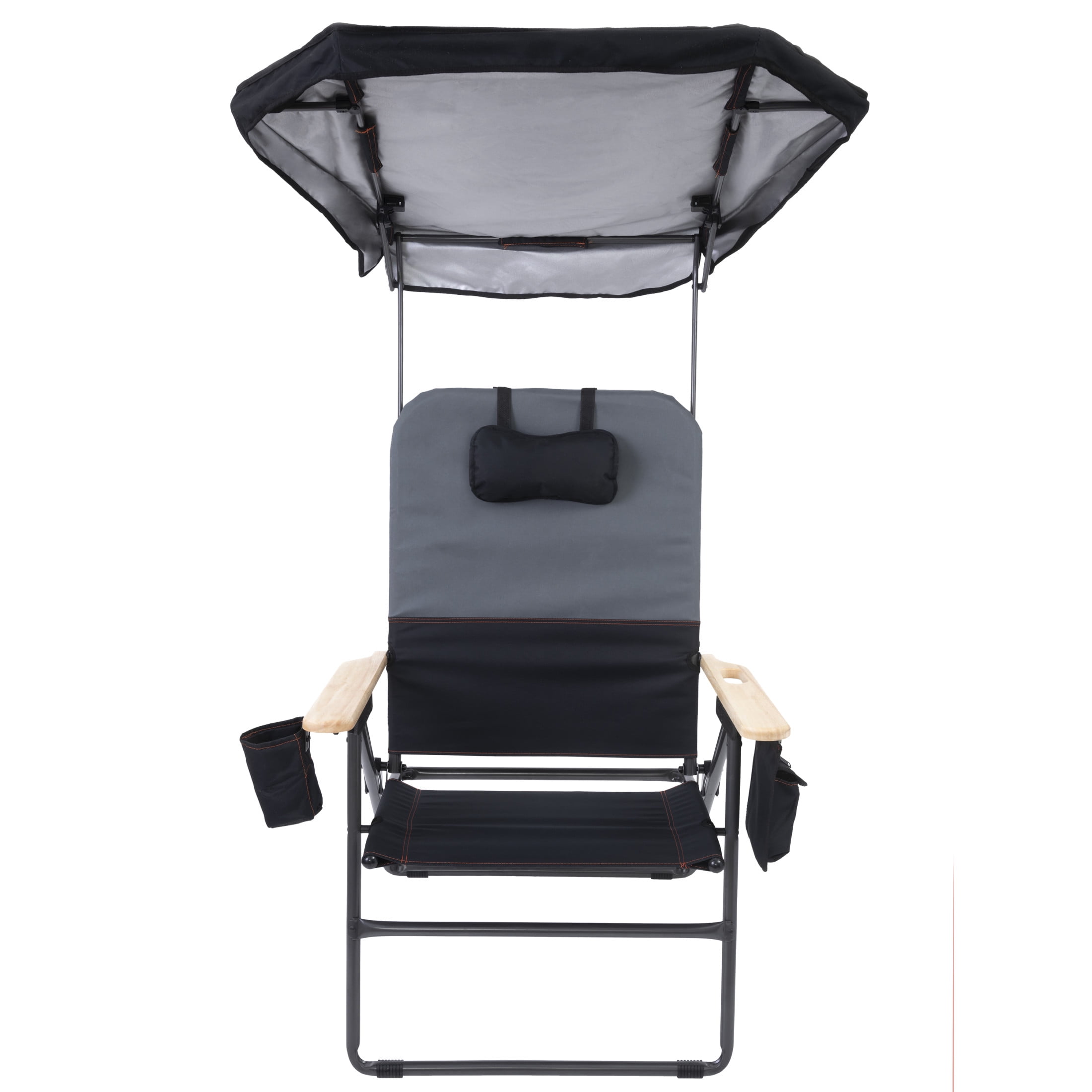 CAMP & GO Selkirk Outdoor Oversized Heavy Duty Comfort Folding MaxShade Canopy Camping Chair, Black and Charcoal