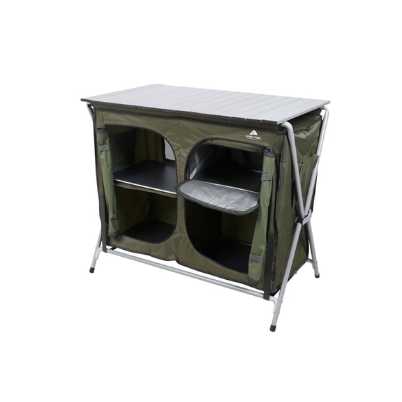 Ozark Trail 2-Shelf Portable Camping Table with Deluxe Cupboard, Green