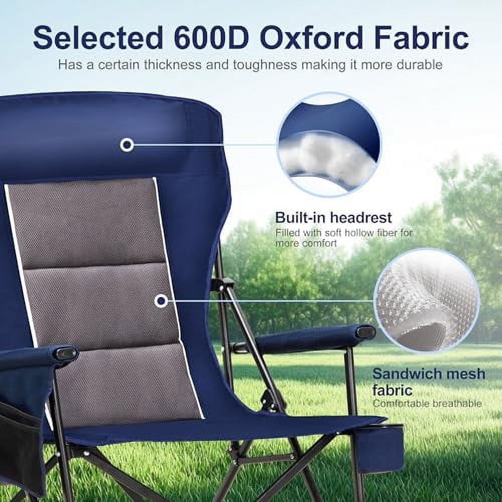 High Back Heavy Duty Lawn Chair – Portable Collapsible Outdoor Chair with Cup Holder, Supports Up to 250 lbs (Blue)