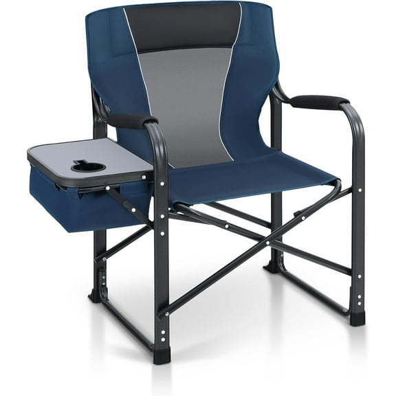LET'S CAMP Oversized Folding Director Chair Outdoor Heavy Duty Camping Chair with Side Table and Cooler Bag for Picnic, Hiking, Fishing, Supports 350LBS