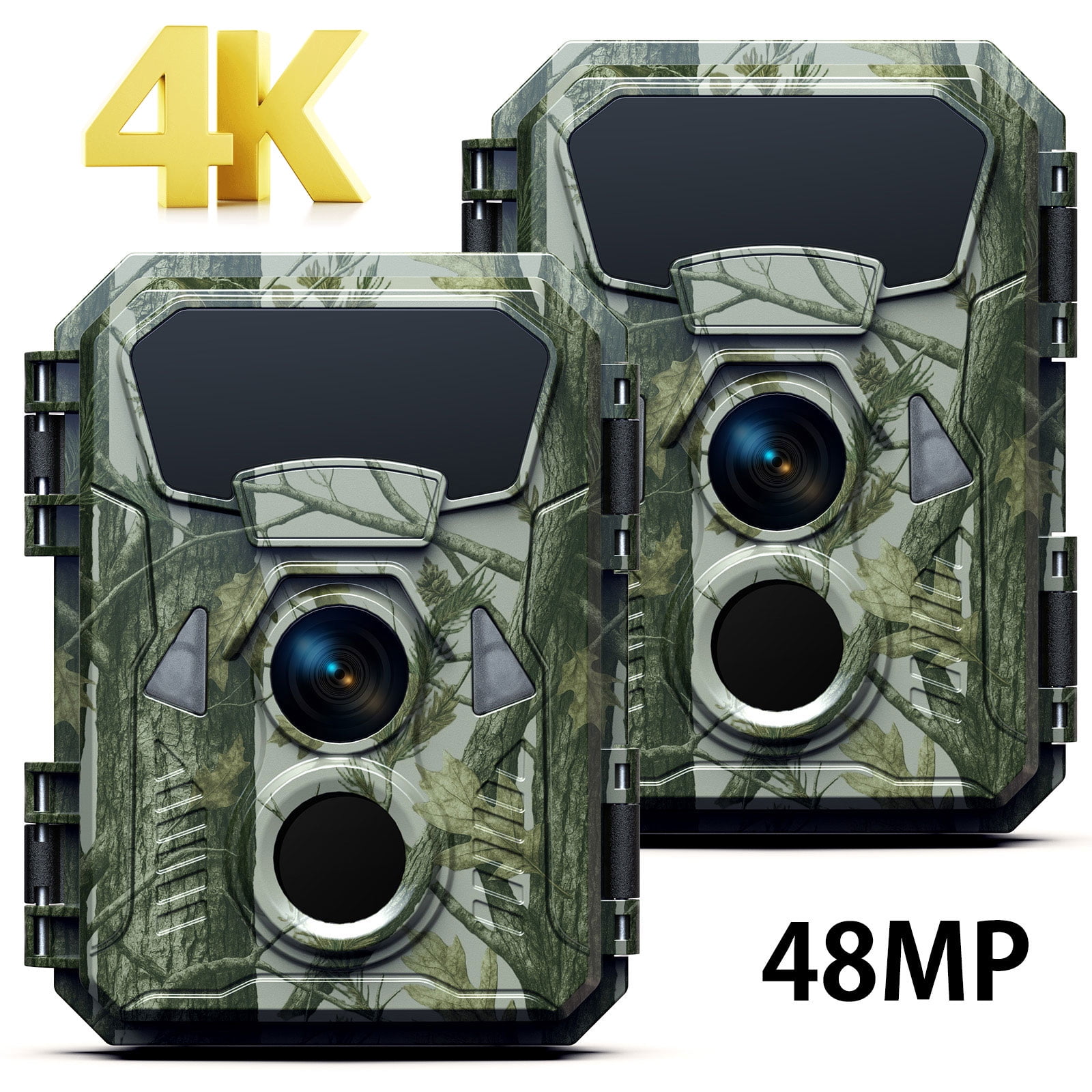 CAMPARK 2 PACK Trail Camera 4K 48MP Game Deer Camera with PIR 2PCS LEDs Infrared Night Vision Waterproof 120° Wide Angel 2.0" LCD Hunting Trail Cam for Wildlife Monitor