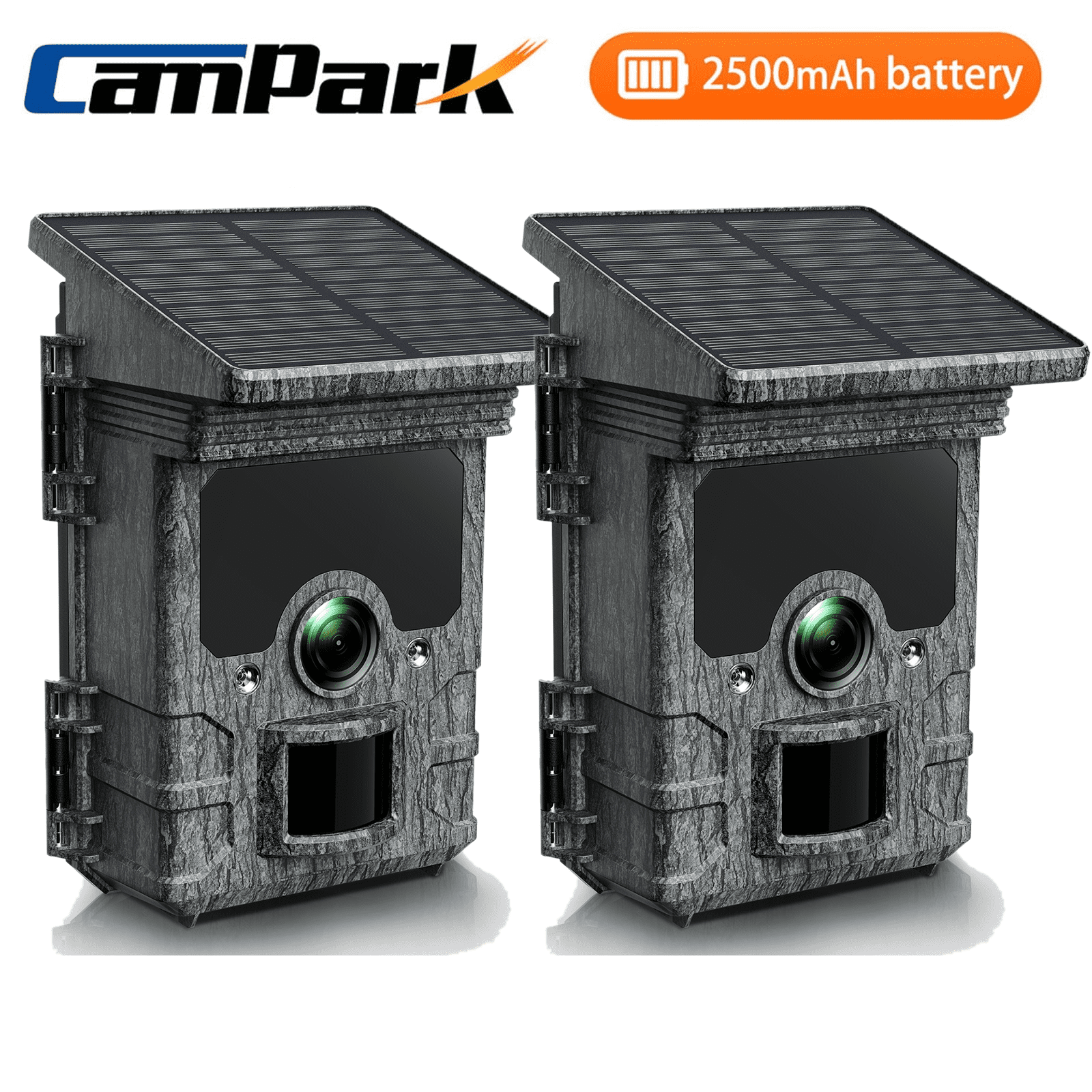 CAMPARK 2 Pack Solar Wifi Trail Camera 4K 46MP Hunting Game Camera Night Vision Motion Activated Loop Recording Trail Cam Built in 2500mAh Battery