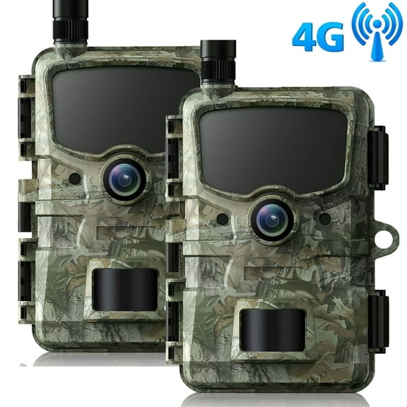 CAMPARK 2 Pack TC20 4G Cellular Trail Camera, 1080P 24MP Hunting Game Cameras with Live View and Motion Alerts, Low Glow Night Vision IP66 Waterproof for Wildlife Monitoring