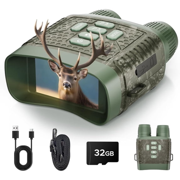 CAMPARK Night Vision Goggles, 4K 48 MP Night Vision Binoculars 10X Zoom & 5000mAh Battery, 32GB Card Included, Infrared Vision, 1300ft Range, Perfect for Outdoor, Camping & Security